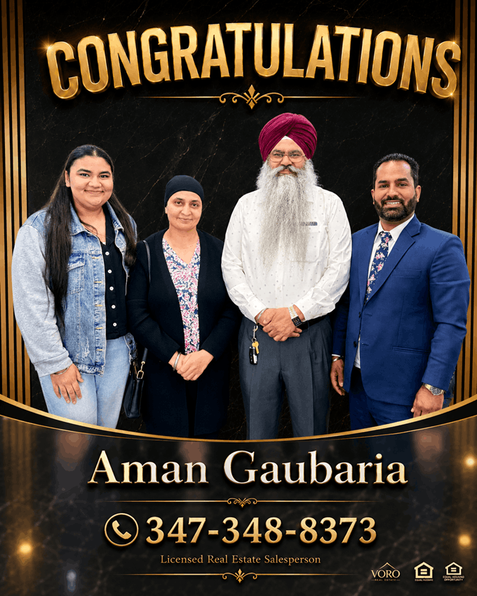 Congratulations from Aman Gaubaria — happy Long Island family